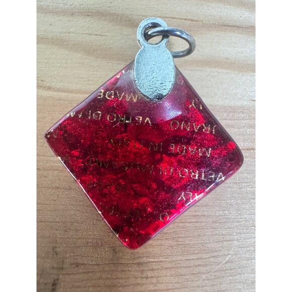 Murano Glass Square Pendant With Red & Gold Flake Design Made In Italy - Picture 7 of 11